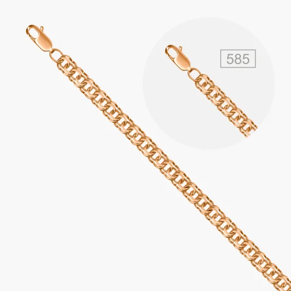 Браслет, красное золото 585°, длина 20 см, Ø 0,9 мм, ширина 6,13 мм, полновесный