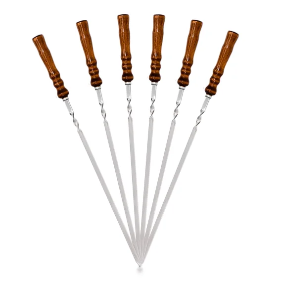 Set Grillspieße mit Holzgriff, Edelstahl, 600 x 12 x 2 mm, 6 Stück