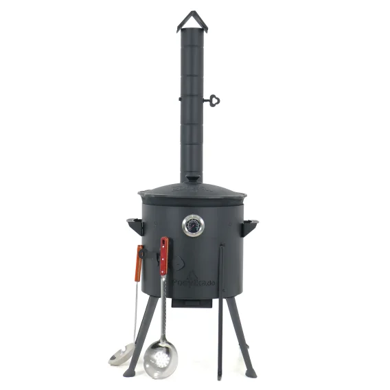 Учаг печь Ø 36 см + чугунный казан 10 л, Ø38,5 см, круглое дно + кухонные принадлежности, узбекский чугунный казан для гриля и плова