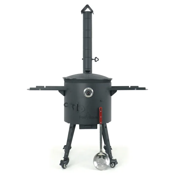 Utschak Feuerofen Ø 40 cm + Gusseisen-Kasan 12 L, flacher Boden + Küchenzubehör, Usbekischer Kochtopf aus Gusseisen