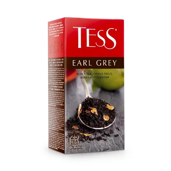Schwarzer Tee - Earl Grey, mit Bergamotte-Aroma und Zitrusschalen, Tess, 25 x 1,6 g     