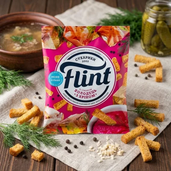 Сухарики пшенично-ржаные - Flint, со вкусом холодец с хреном, 70 г