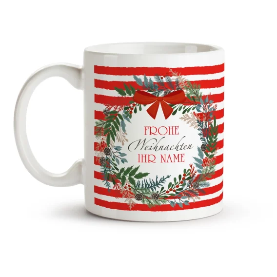 Кружка именная - дизайн Frohe Weihnachten, керамика, 330 мл