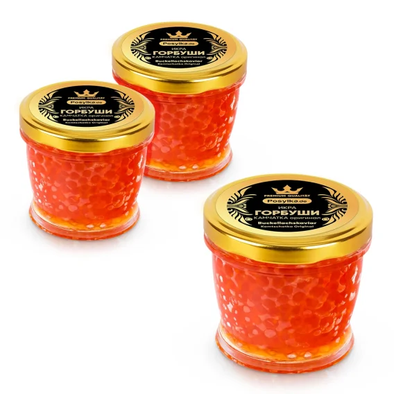 Buckellachs, Gorbuscha Kaviar aus Kamtschatka Original, 3 х 200 g
