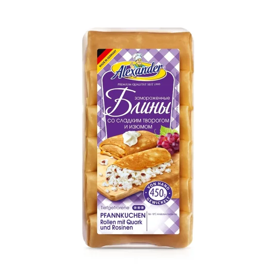 Bliny, Pfannkuchen Rollen mit Quark und Rosinen, handgemacht, Alexander, 450 g
