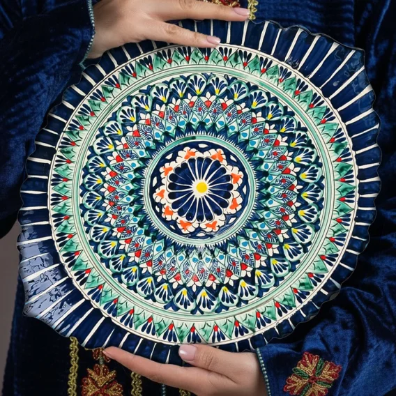 Lagan, geschnitzt, oval, Mehrob M, Rishtan Keramik, Ø 42-35 cm