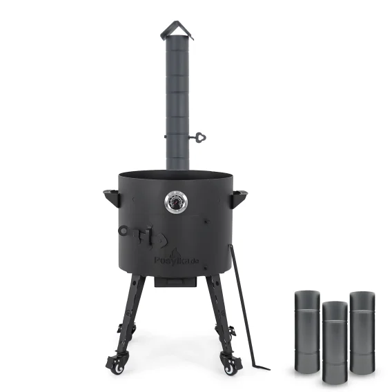 Feuerofen Utschak Ø 40 cm mit Abzugsrohr, für Kasan 12 L, Transportrollen