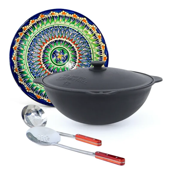 Set - Kasan 12 l + Servierplatte Ø 37 cm + Schaumlöffel 48 cm + Schöpfkelle 48 cm