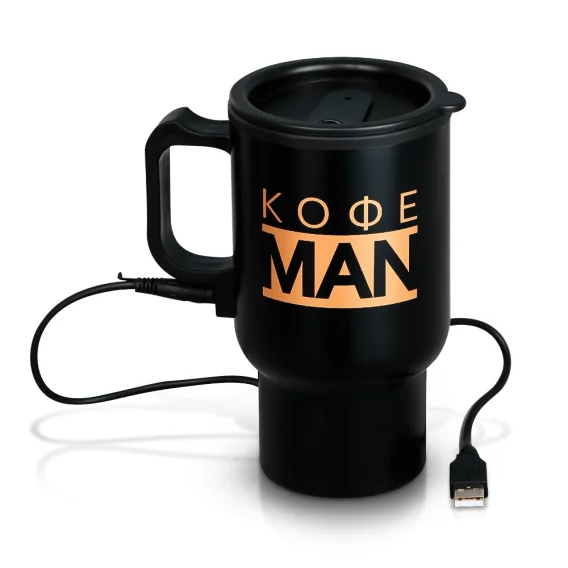 Термокружка с USB - Кофе man, нержавеющая сталь, 450 мл
