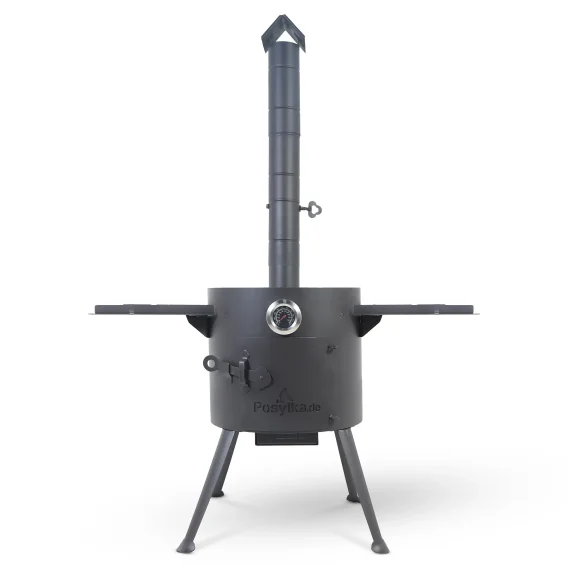 Feuerofen Utschak Ø 36 cm mit Abzugsrohr, für Kasan 10 L, Thermometer, Ablagetischen