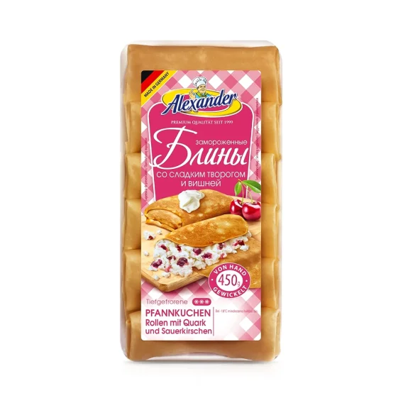 Bliny, Pfannkuchen Rollen mit Quark und Sauerkirschen, handgemacht, Alexander, 450 g