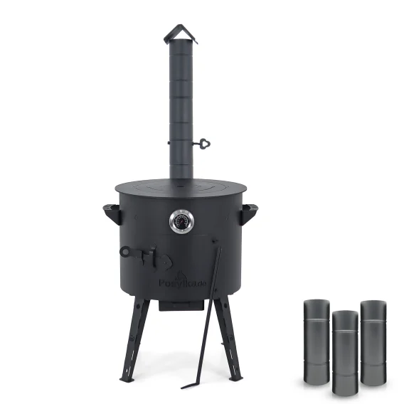 Feuerofen Utschak Ø 40 cm mit Abzugsrohr, für Kasan 12 L, Thermometer, Ofenplatte