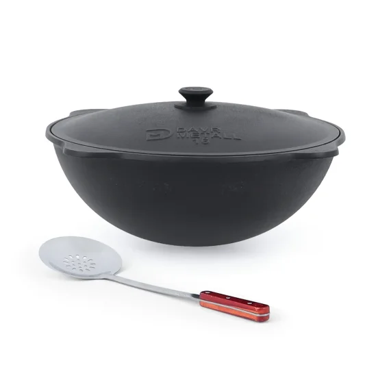 Set - Kasan aus Gusseisen, Aluminiumdeckel, runder Boden, Ø 46,5 cm, 16 l + Schaumlöffel 48 cm 