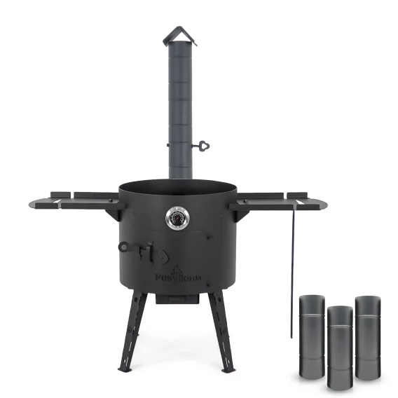 Feuerofen Utschak Ø 40 cm mit Abzugsrohr, für Kasan 12 L, Ablagetischen