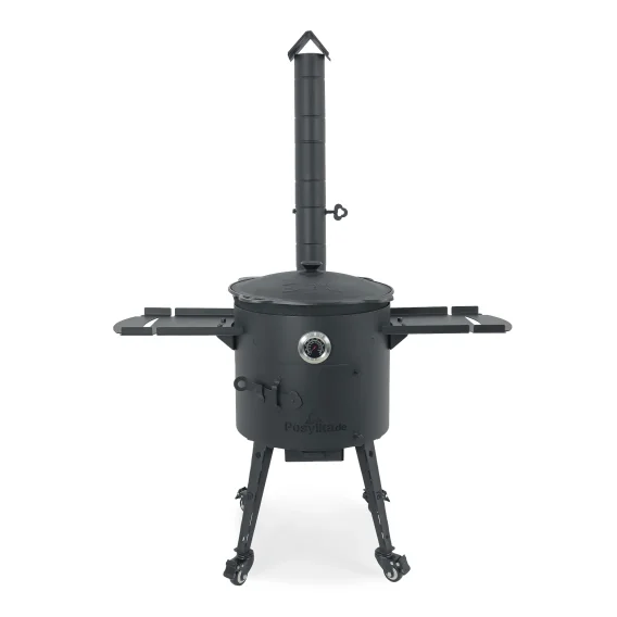 Utschak Feuerofen Ø 40 cm + Gusseisen-Kasan 12 L, runder Boden + Küchenzubehör, Usbekischer Kochtopf aus Gusseisen