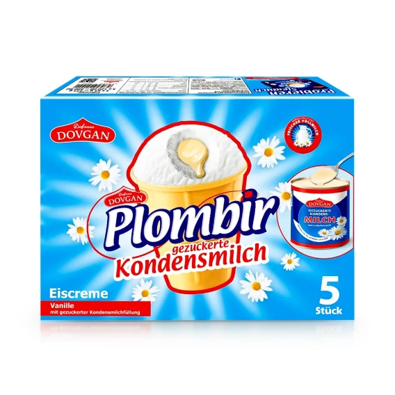 Eis im Waffelbecher - Plombir mit Kondensmilchgeschmack, Dovgan, 5 x 120 ml