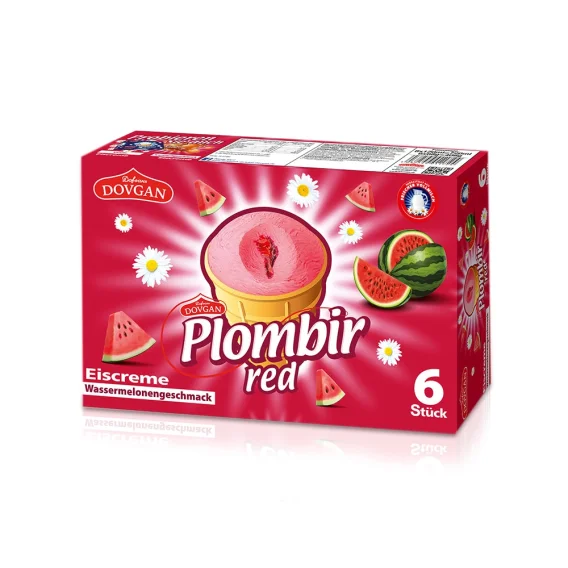 Eis im Waffelbecher - Plombir mit Wassermelonegeschmack, Dovgan, 6 x 68 g