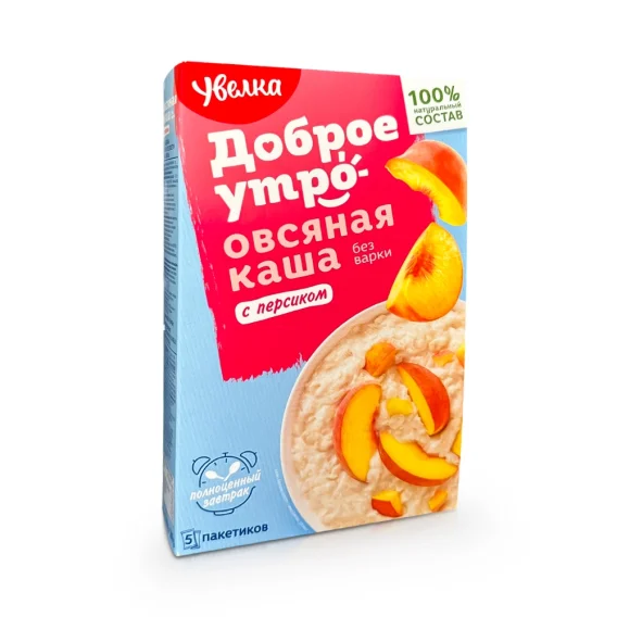 Каша овсяная - Сиюминутка, с персиком, Увелка, 5 x 40 г