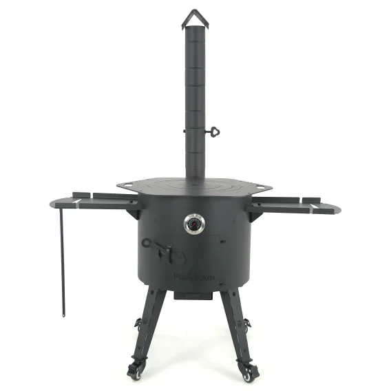 Feuerofen mit Rohr Ø 44 cm + Herdplatte + Thermometer + Rollen: 4 St + Ablagetisch: 2 St + Zahnstocherspender