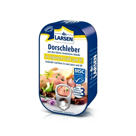 Печень трески в собственном соку и масле, Ларсен, 121 г