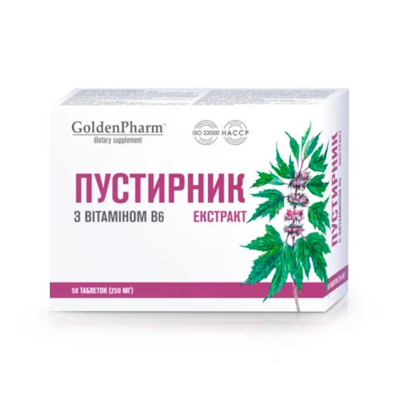 Пустырника экстракт + В6, Golden Pharm, 50 таблеток