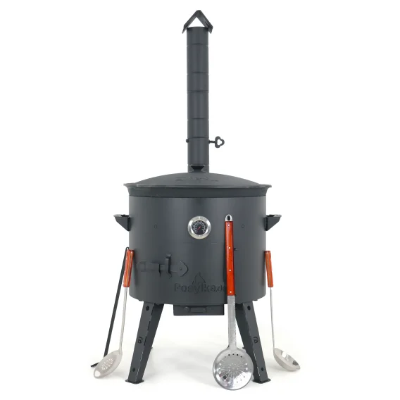 Учаг печь Ø 49 см + чугунный казан 22 л, Ø 52,7 см, круглое дно + кухонные принадлежности, узбекский чугунный казан для гриля и плова