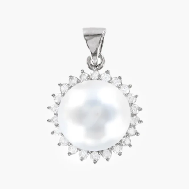 Anhänger, Silber 925°, Zirkonia, Süßwasser-Zuchtperle, 22 mm