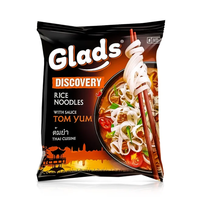 Лапша рисовая быстрого приготовления - Glads, с соусом Том Ям, 65 г