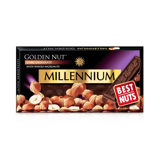 Dunkle Schokolade - Gold, mit ganzen Haselnüssen, Millennium, 100 g