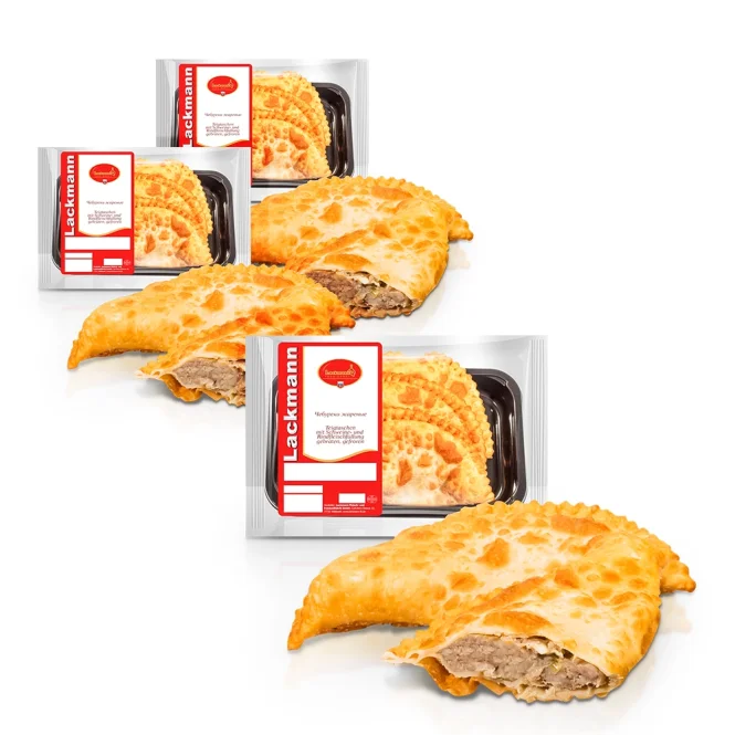 Tschebureki, Teigtaschen, mit Schweine- und Rindfleisch, frittiert, Lackmann, 3 х 300 g