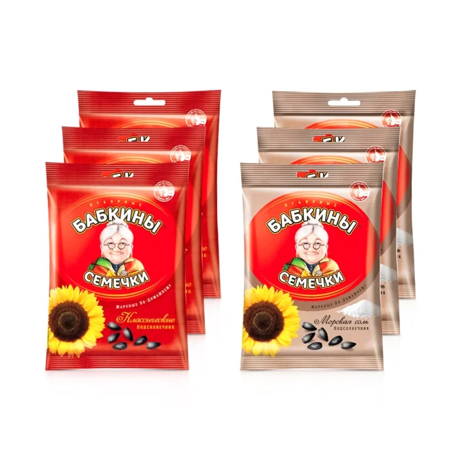  Семечки жареные - Бабкины, с солью и без соли, 6 х 100 г