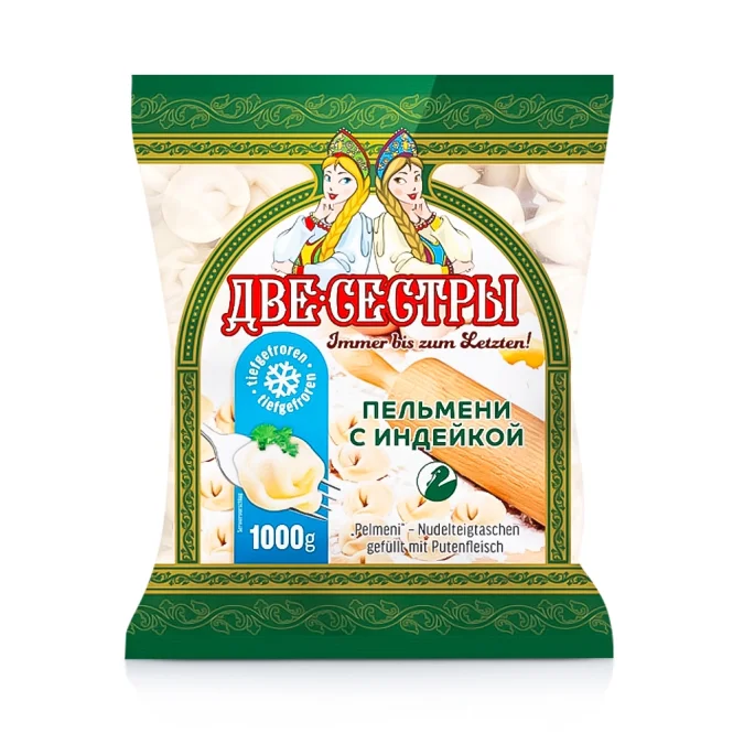 Пельмени Две Сестры, с начинкой мяса индейки, 1 кг