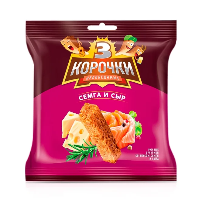  Сухарики ржаные - Три корочки, со вкусом сёмги и сыра, 100 г