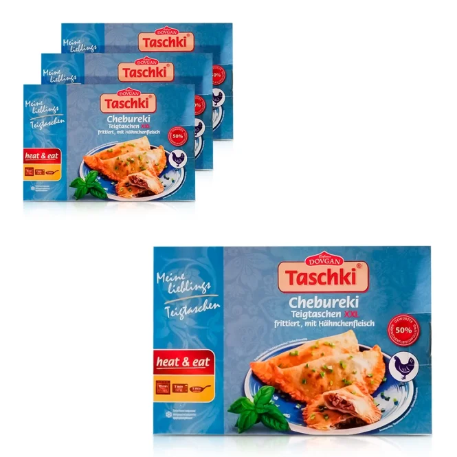Tschebureki, Teigtaschen - Taschki, mit Hähnchenfleischfüllung, frittiert, Dovgan, 4 х 240 g