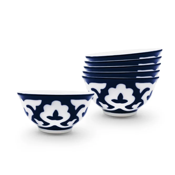 Traditionelles usbekisches Tee-Schalen-Set Pahta Gul, 6 Stück, Ø 8,5 cm, 120 ml, Usbekisches Porzellan