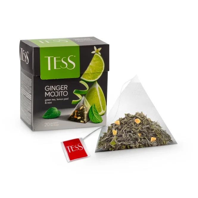 Чай зелёный- Ginger Mojito, со вкусом лимона и мяты, Tess, 20 х 1,8 г