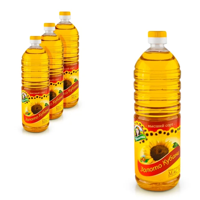 Масло подсолнечное - Золото Кубани, нерафинированное, Кубаночка, 4 x 1 л