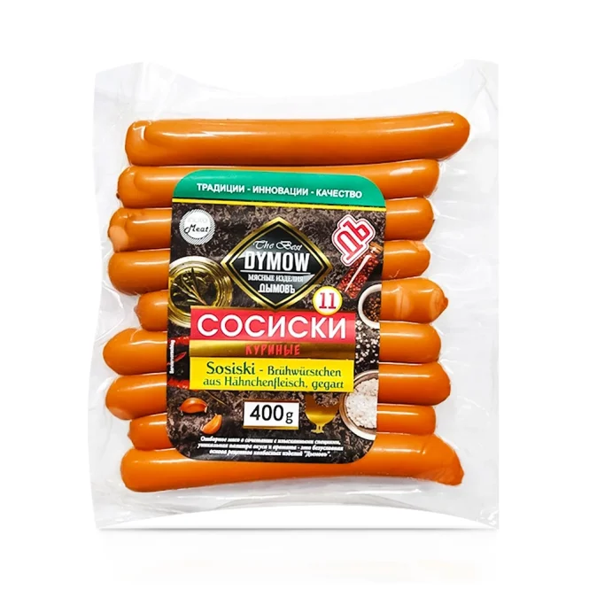 Brühwürstchen aus Hänchenfleisch, gegart, Dymow, 400 g