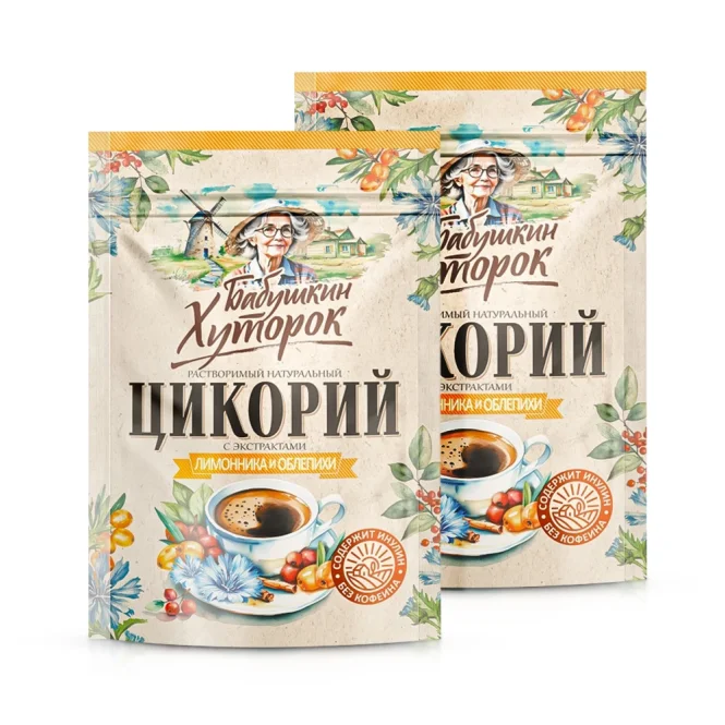 Цикорий натуральный с лимонником и облепихой, пакет с ZIP застежкой, Бабушкин Хуторок, 100 г х 2 шт.