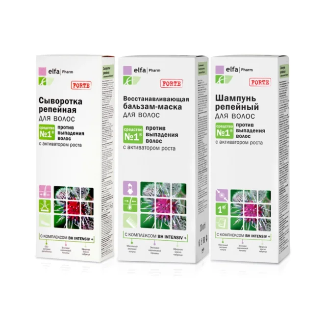 Haarset - Klette, gegen Haarausfall, mit Wachstumsaktivator, Shampoo + Balsam + Serum, Elfa Pharm