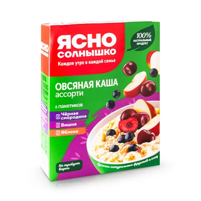 Каша овсяная - Ассорти, с черной смородинной, вишней и яблоком, 270 г