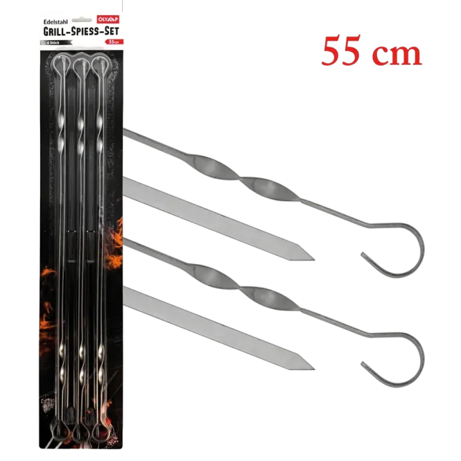Set Grillspieße, Edelstahl 2 mm, 55 cm, 6 Stück
