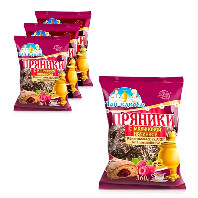 Süßgebäck Prjaniki - Tee für zwei, mit Himbeergeschmackfüllung, 4 х 360 g