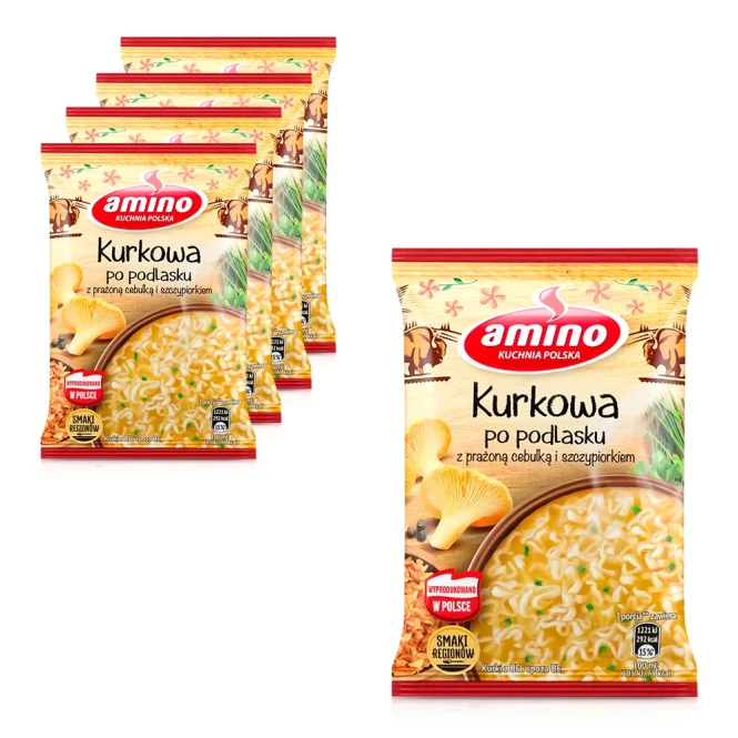 Лапша быстрого приготовления  со вкусом лисичек и лука, Amino, 5 х 61 г