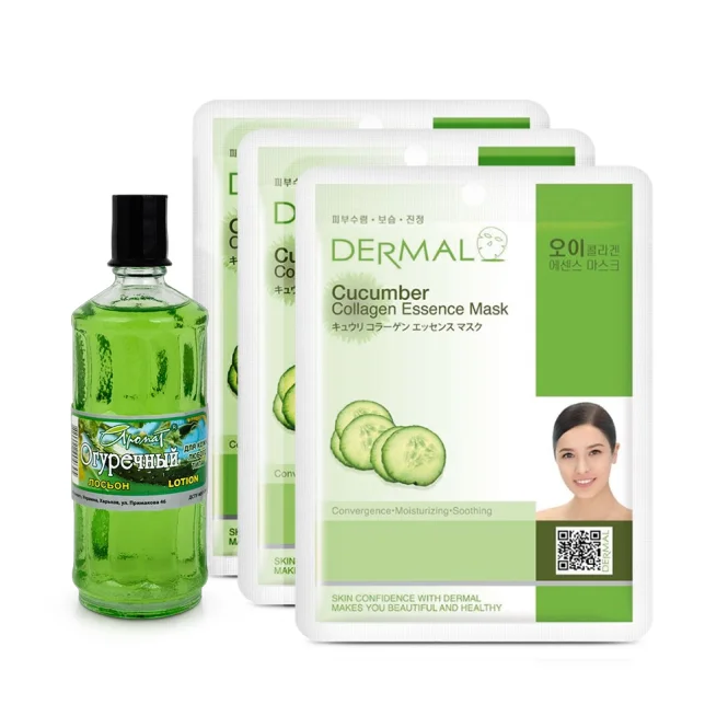 Набор для лица - Огуречный, лосьон + тканевая маска: 3 шт.