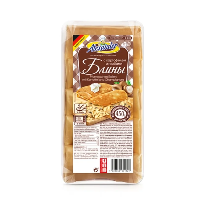 Блины с начинкой из картофеля и шампиньонов, ручной работы, Alexander, 450 г