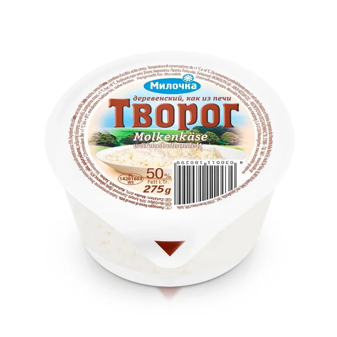 Frischkäse - Derewenskij, wärmebehandelt, 50 % Fett, Milochka, 275 g