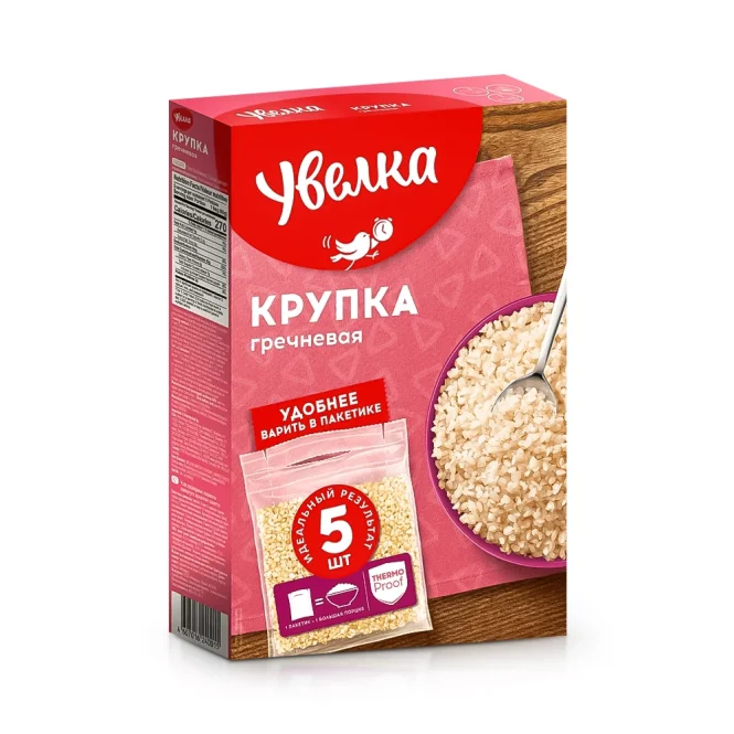 Крупа гречневая - Крупка, ядрица в варочных пакетах, Увелка, 5 х 80 г
