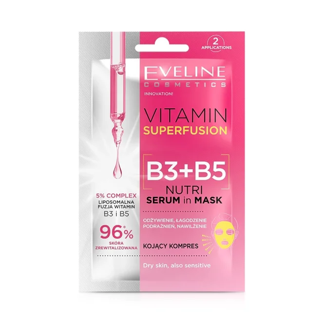 Gesichtsmaske -Nährend, mit Serum, Vitamin B3+B5, Eveline, 2 x 5 ml