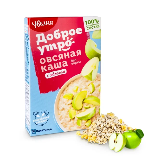 Каша овсяная - Сиюминутка, с яблоком, Увелка, 5 x 40 г